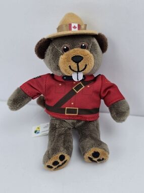 Mountie Beaver Plush Toy in Red Outfit and Tan Hat